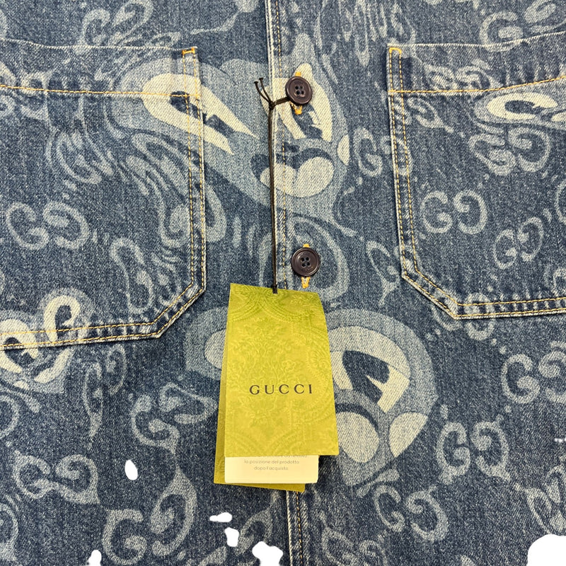 Men's Hattie Stewart Gg Monogram Heart Short Sleeve Shirt Blue Size IT 44 / UK XS