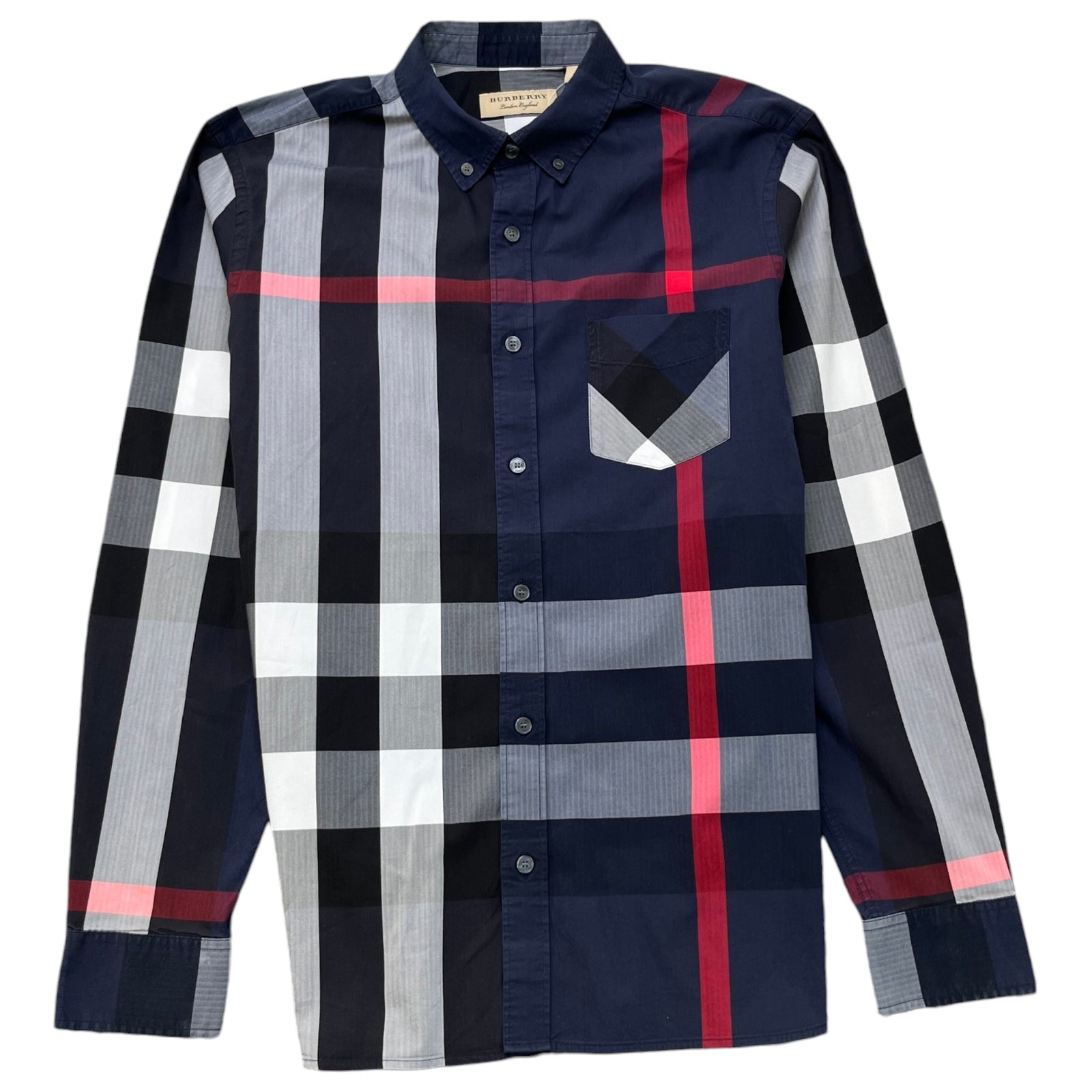 Men's Check Print Long Sleeve Shirt Navy Size L - Photo 1