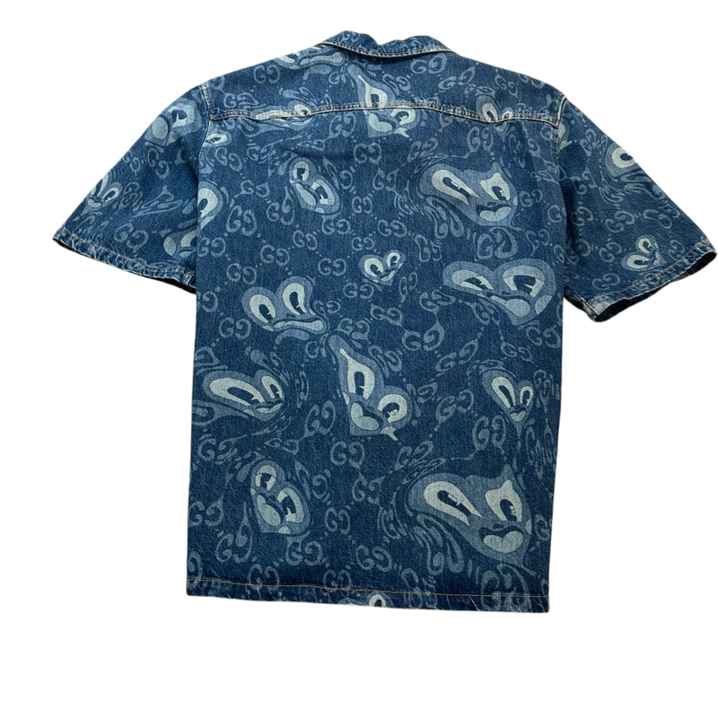 Men's Hattie Stewart Gg Monogram Heart Short Sleeve Shirt Blue Size IT 50 / UK L