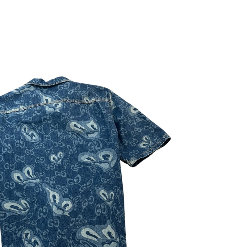 Men's Hattie Stewart Gg Monogram Heart Short Sleeve Shirt Blue Size IT 50 / UK L