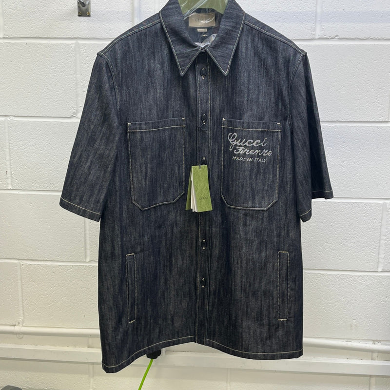 Men's 24Ss Oversized Jacquard Short Sleeve Shirt Blue Size IT 48 / UK M