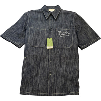 Men's 24Ss Oversized Jacquard Short Sleeve Shirt Blue Size IT 48 / UK M