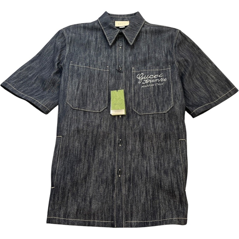 Men's 24Ss Oversized Jacquard Short Sleeve Shirt Blue Size IT 48 / UK M