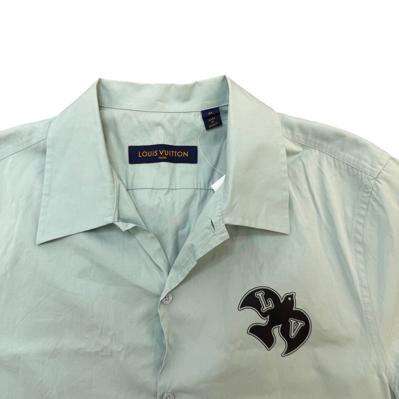 Men's Flocked Print Short Sleeve Shirt Blue Size M