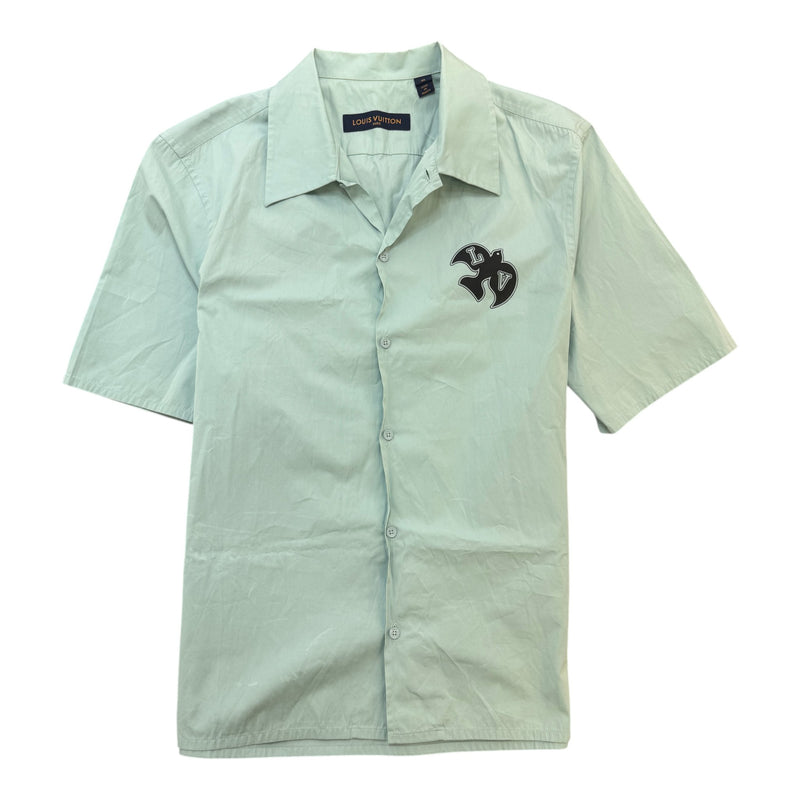 Men's Flocked Print Short Sleeve Shirt Blue Size M