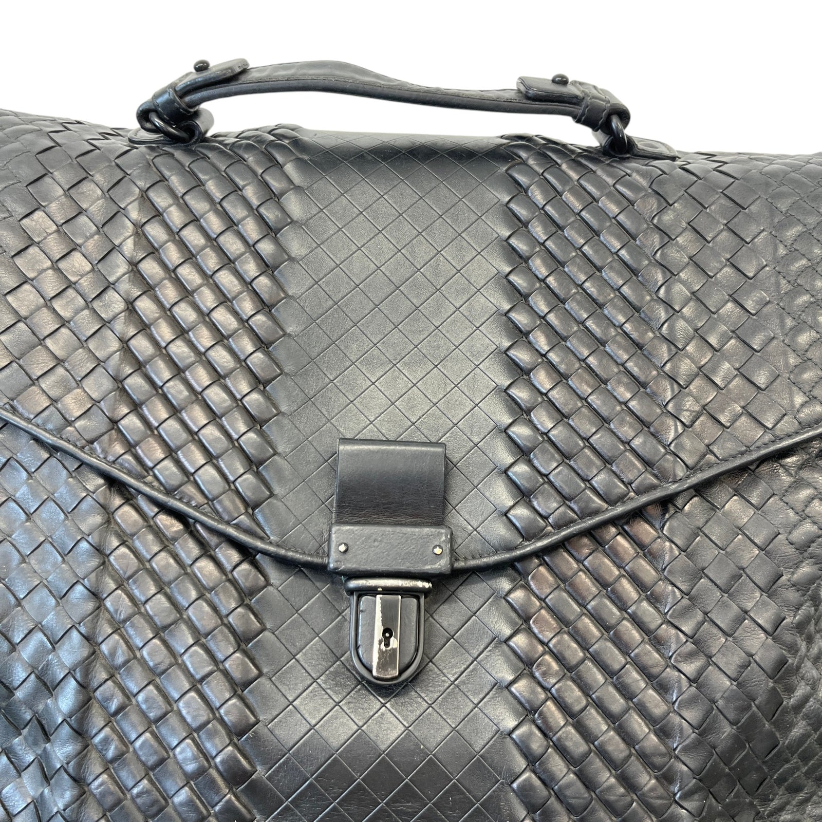 Men's Intrecciato Woven Briefcase Bag Black - Photo 9