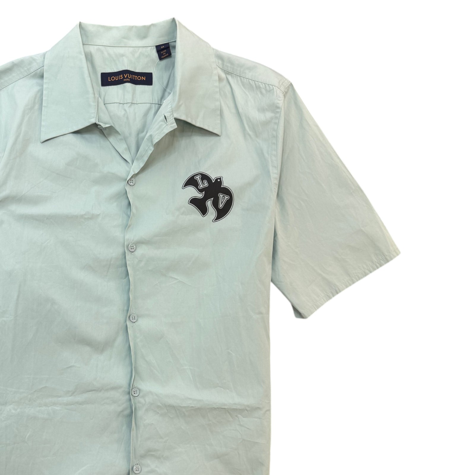 Men's Flocked Print Short Sleeve Shirt Blue Size M - Photo 7