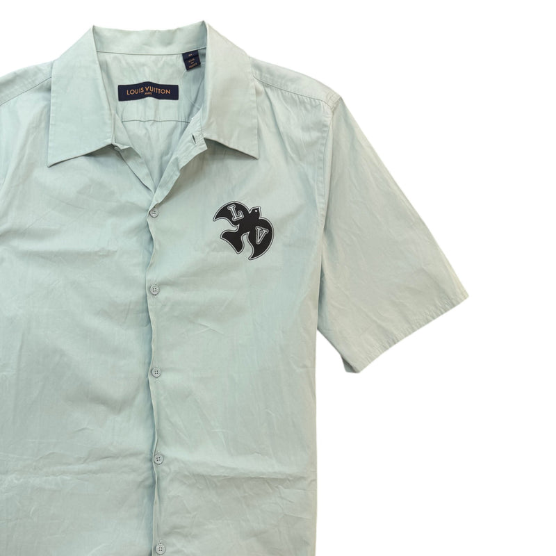 Men's Flocked Print Short Sleeve Shirt Blue Size M