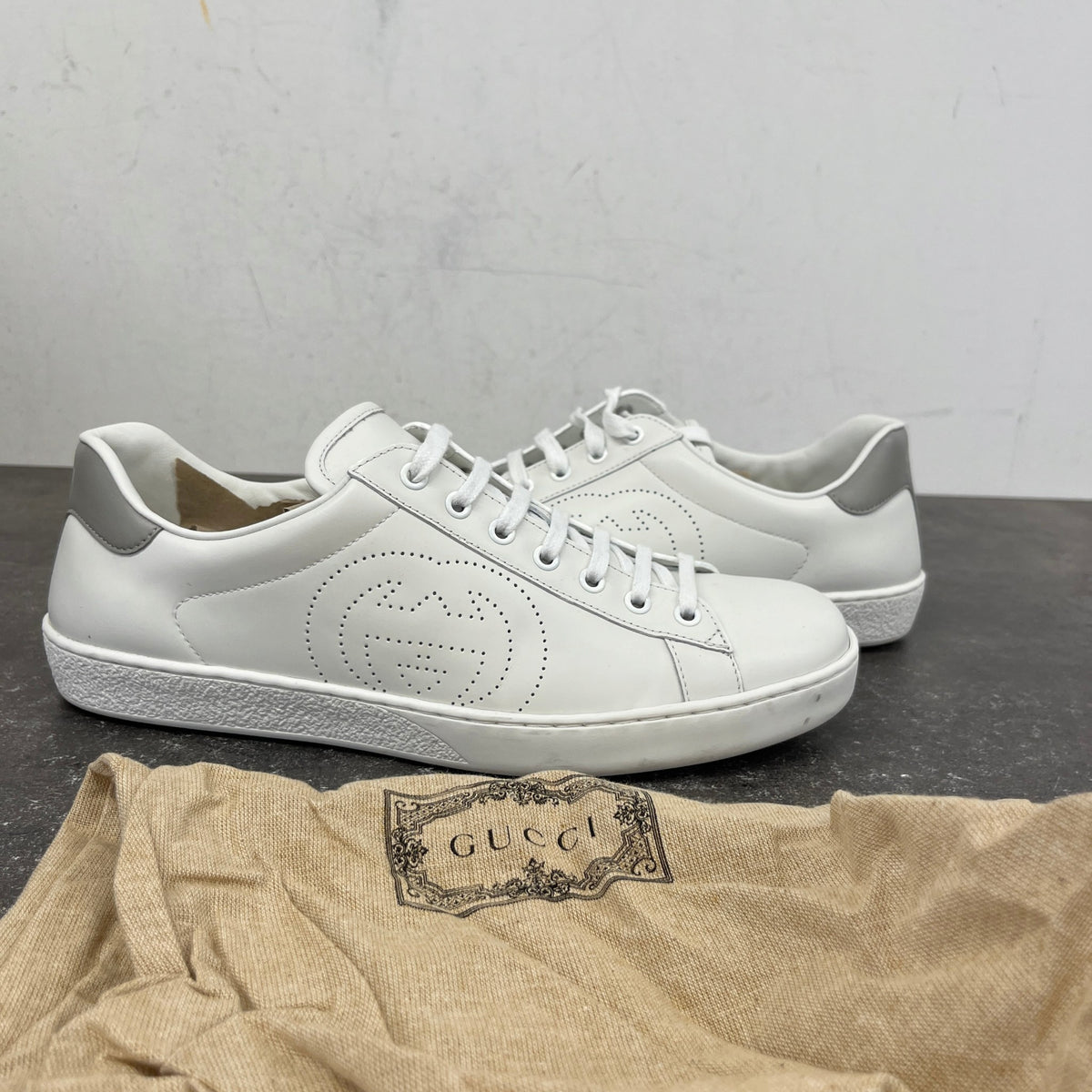 Men's Ace Interlocking G Logo Low Trainers White Size UK 9.5 / EU 43.5 - Photo 12
