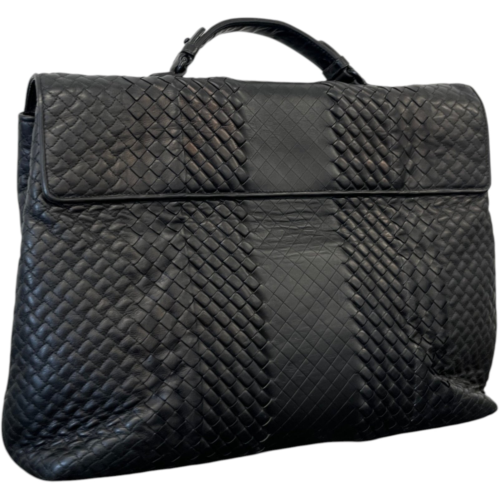Men's Intrecciato Woven Briefcase Bag Black - Photo 8