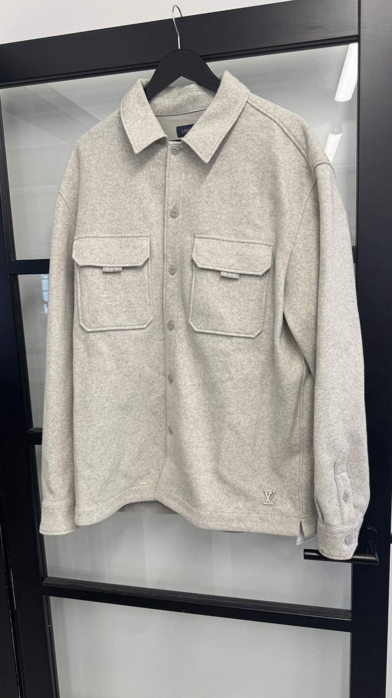 Men's Plaque Logo Wool Jacket Grey Size XL
