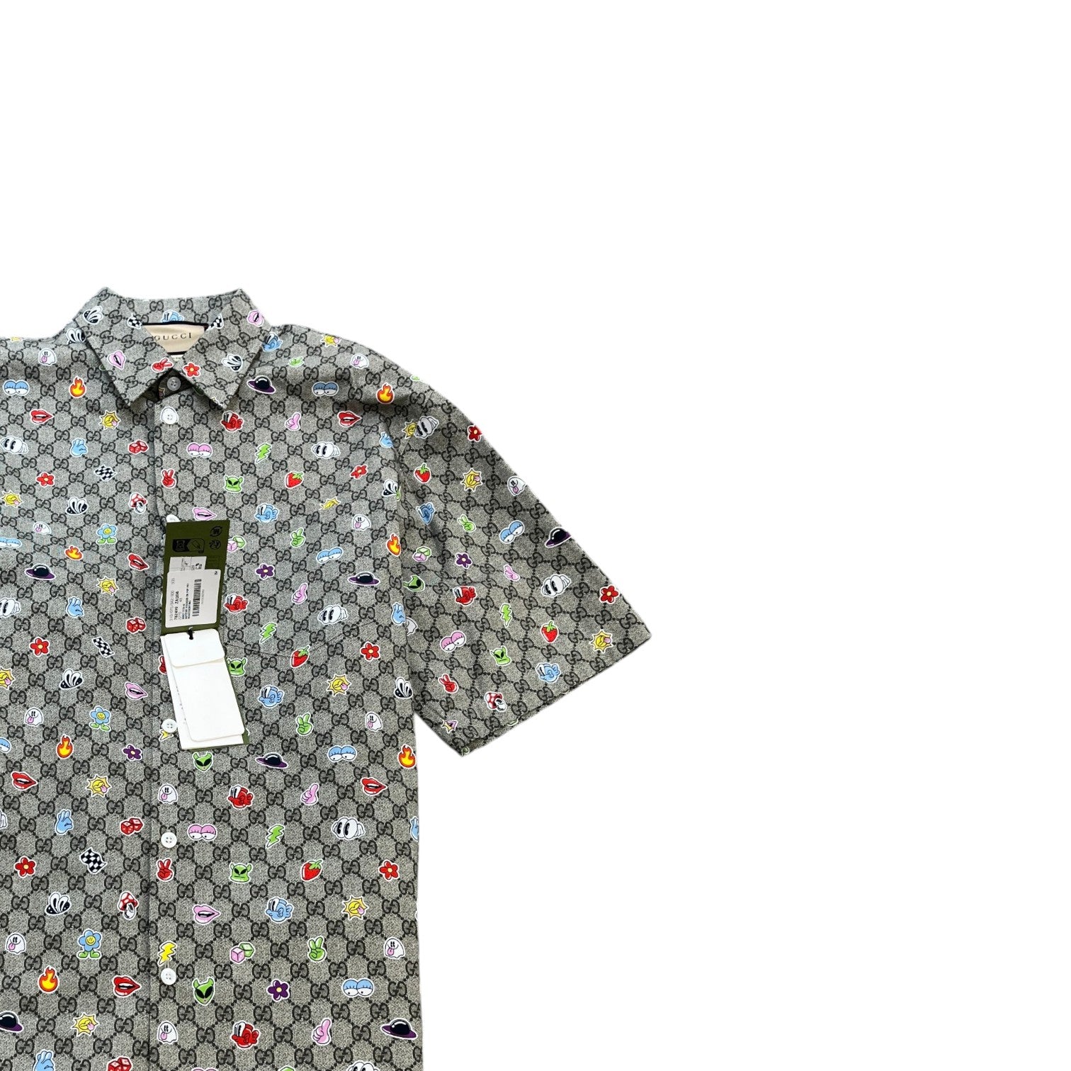 Men's Gg Supreme Stickers On Pop Print Short Sleeve Shirt Beige Size IT 48 / UK M - Photo 3