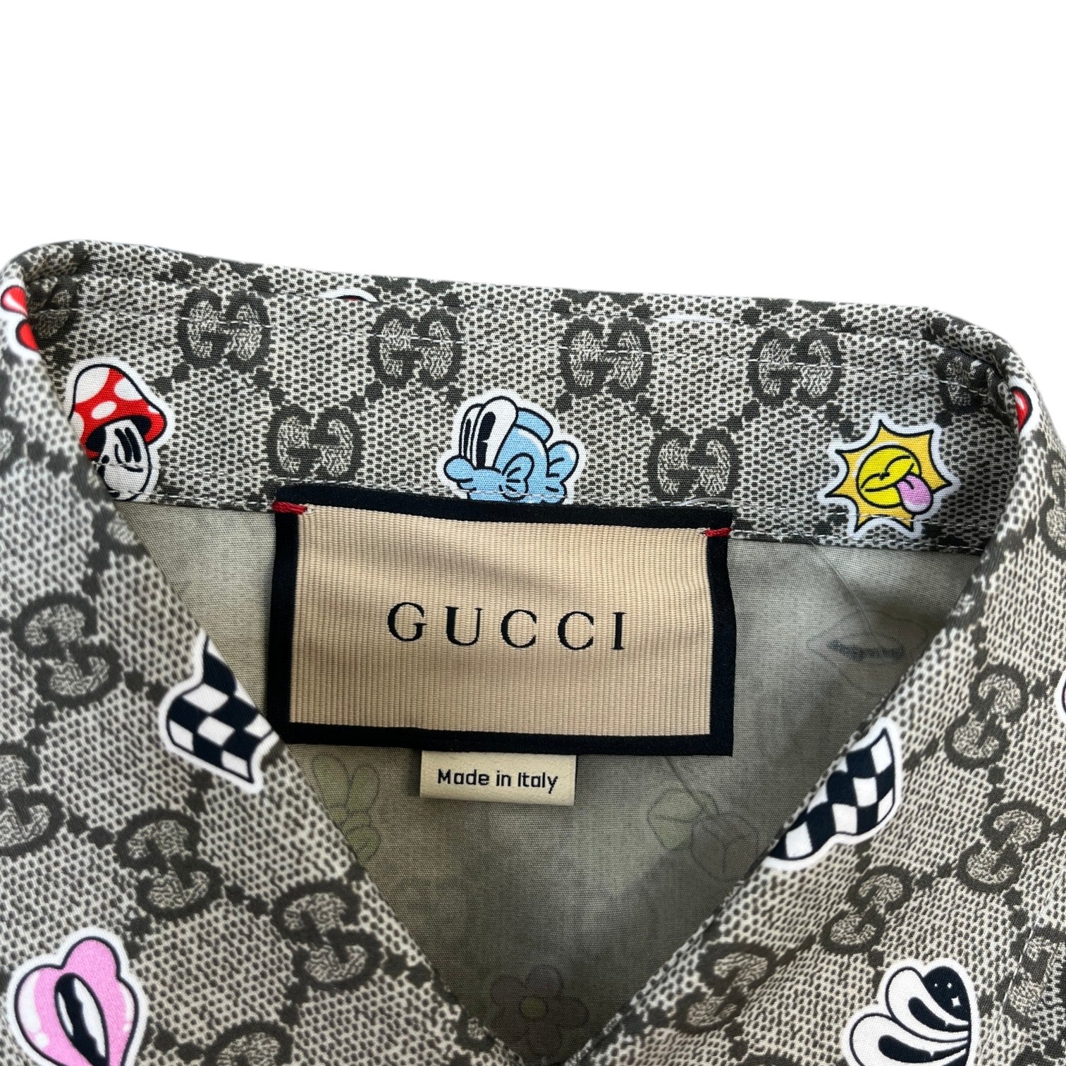 Men's Gg Supreme Stickers On Pop Print Short Sleeve Shirt Beige Size IT 48 / UK M - Photo 6