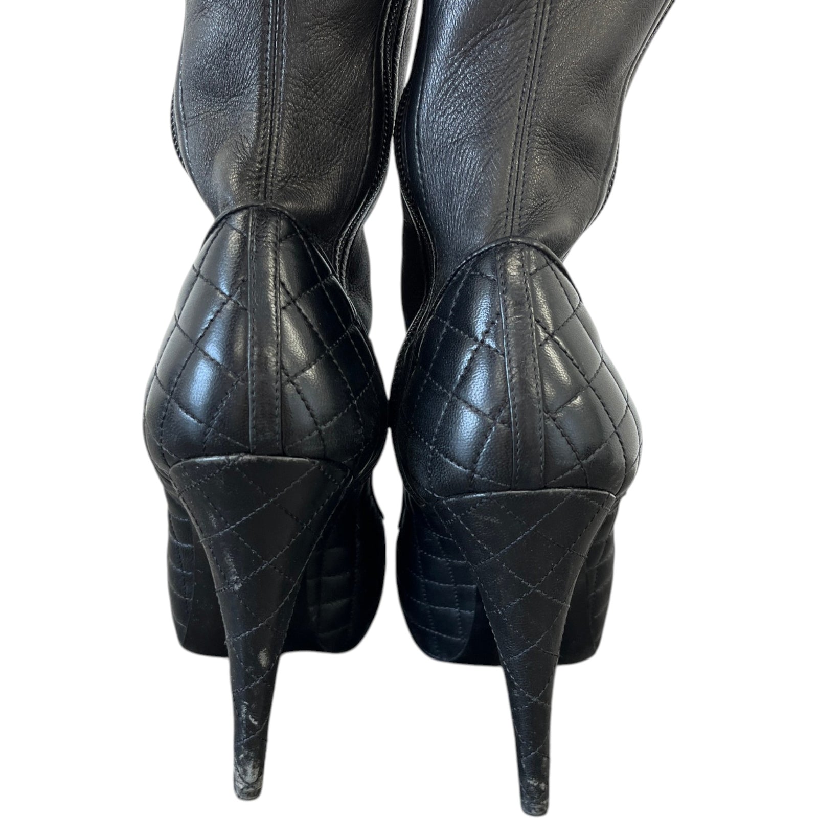 Women's Cc Quilted Knee High Boots Black Size EU 40 / UK 7 - Photo 6