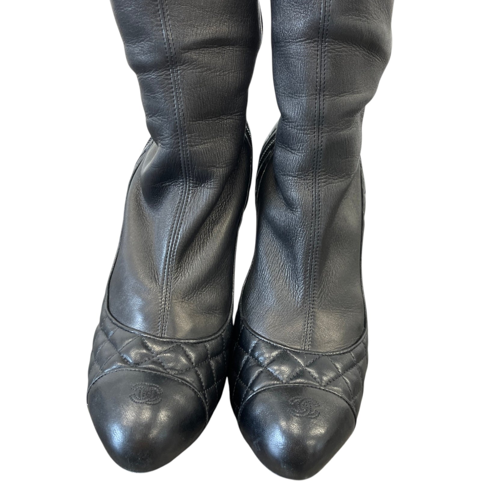 Women's Cc Quilted Knee High Boots Black Size EU 40 / UK 7 - Photo 8