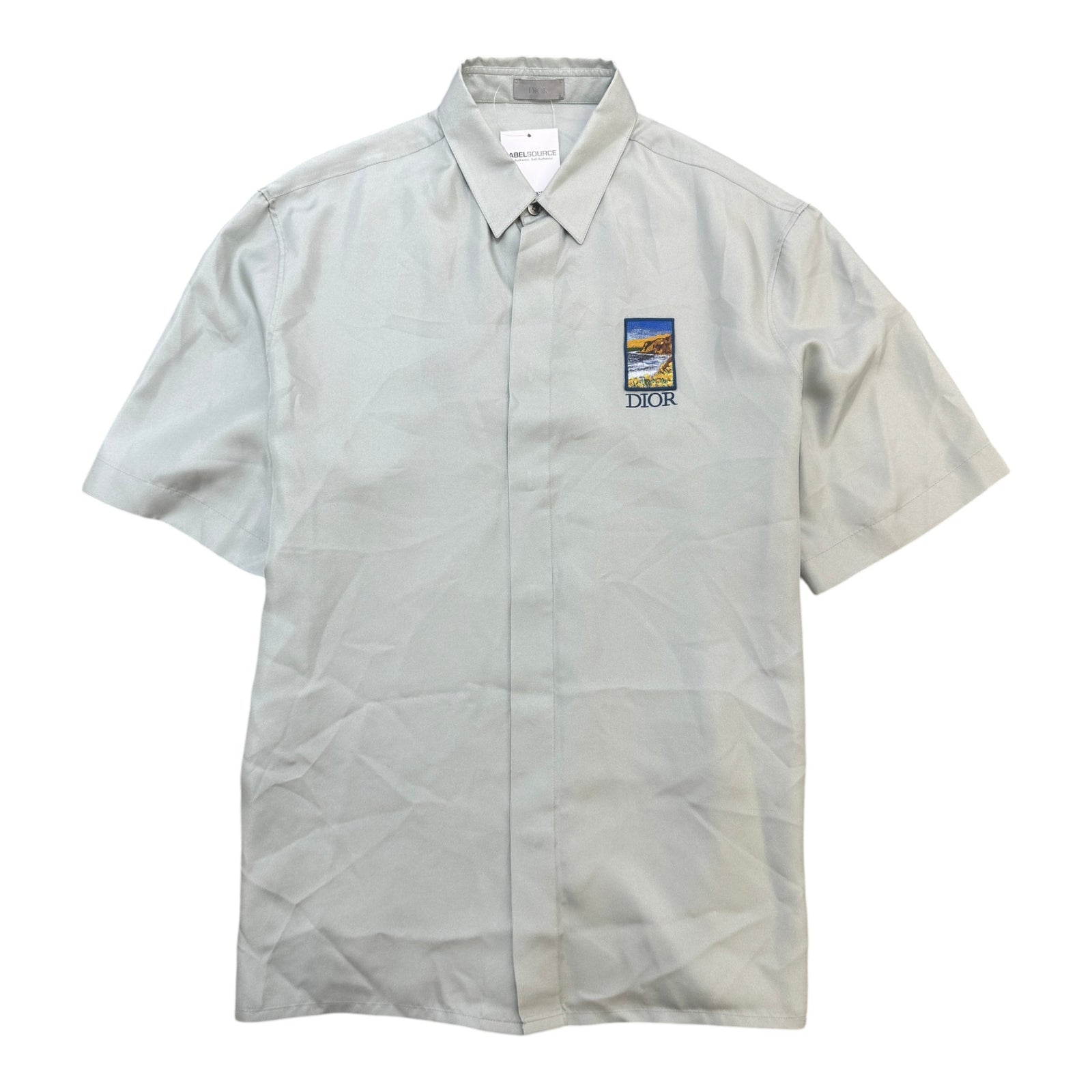 Men's Embroidered Logo Short Sleeve Shirt Blue Size XXS - Photo 1