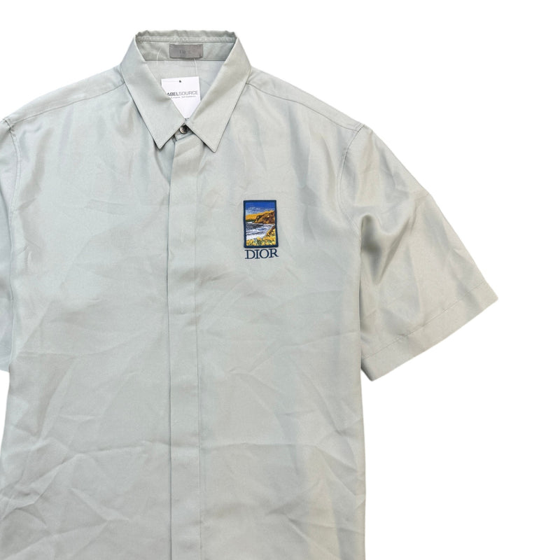Men's Embroidered Logo Short Sleeve Shirt Blue Size XXS