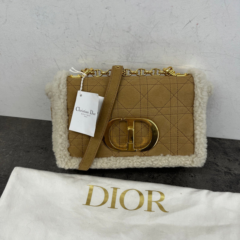 Women's Caro Shearling-Trimmed Quilted Crossbody Bag Tan