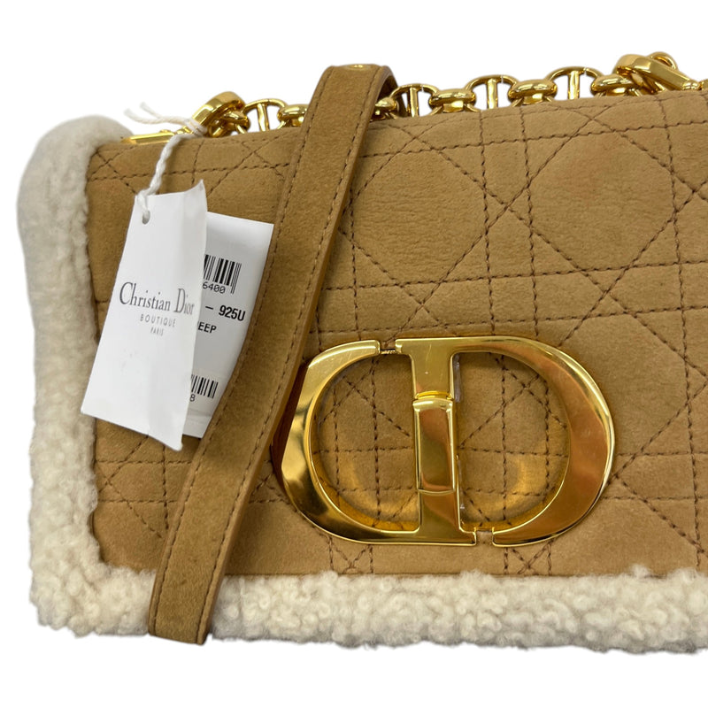 Women's Caro Shearling-Trimmed Quilted Crossbody Bag Tan