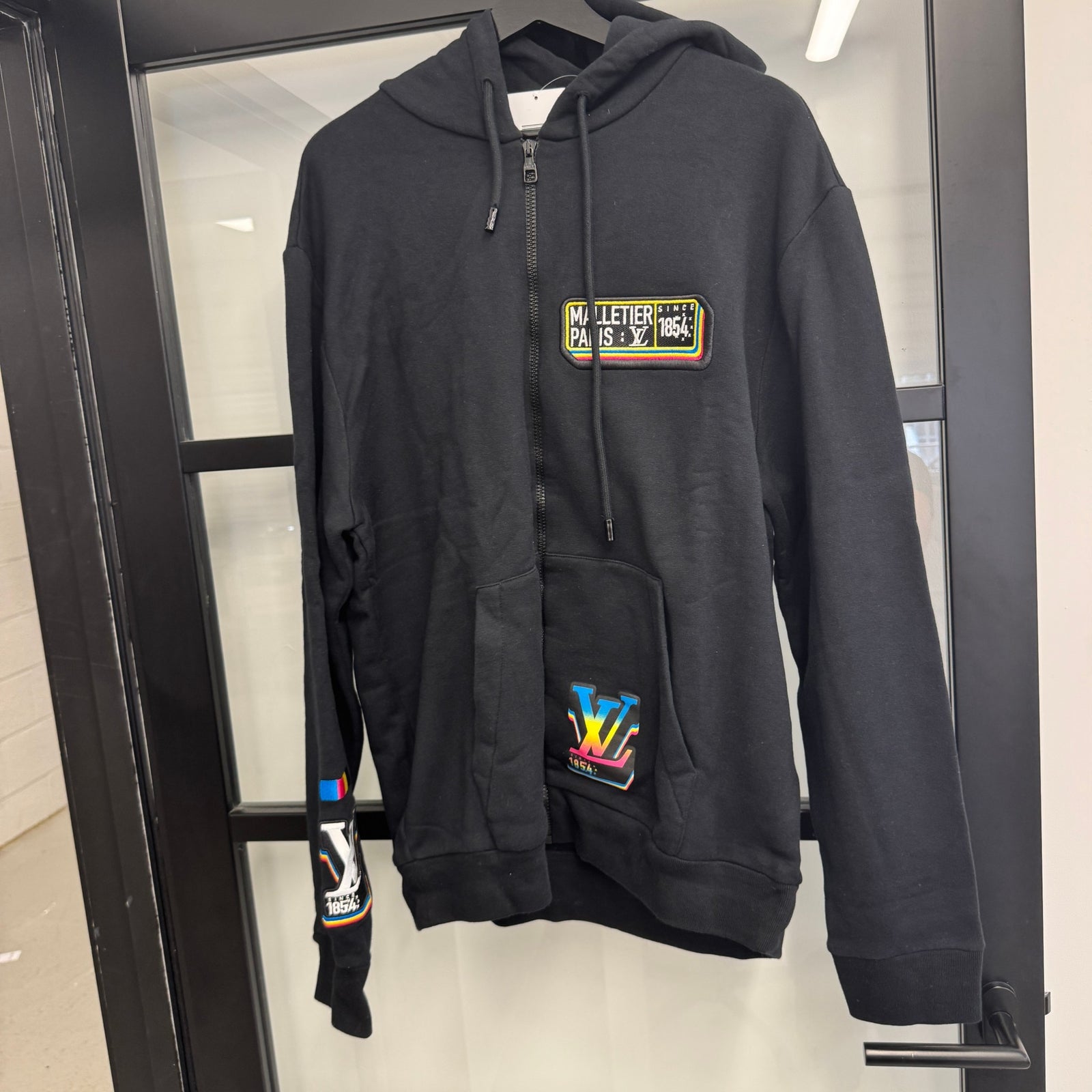 Men's LV Malletier Zip Up Hoodie Black Size XXL - Photo 8