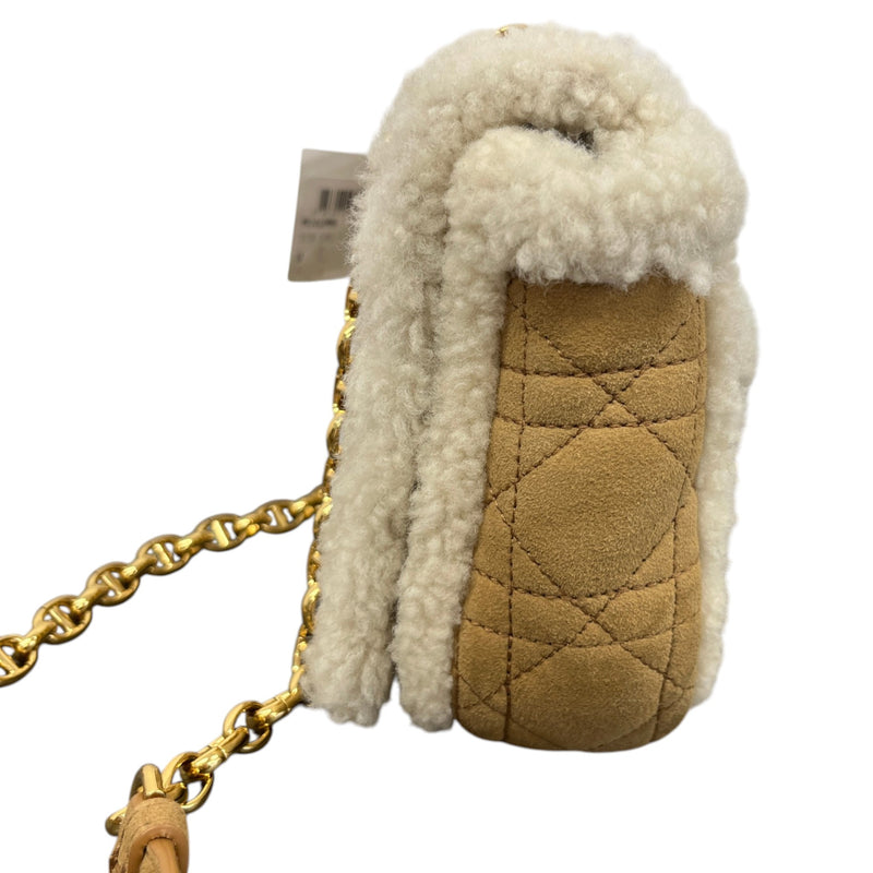 Women's Caro Shearling-Trimmed Quilted Crossbody Bag Tan