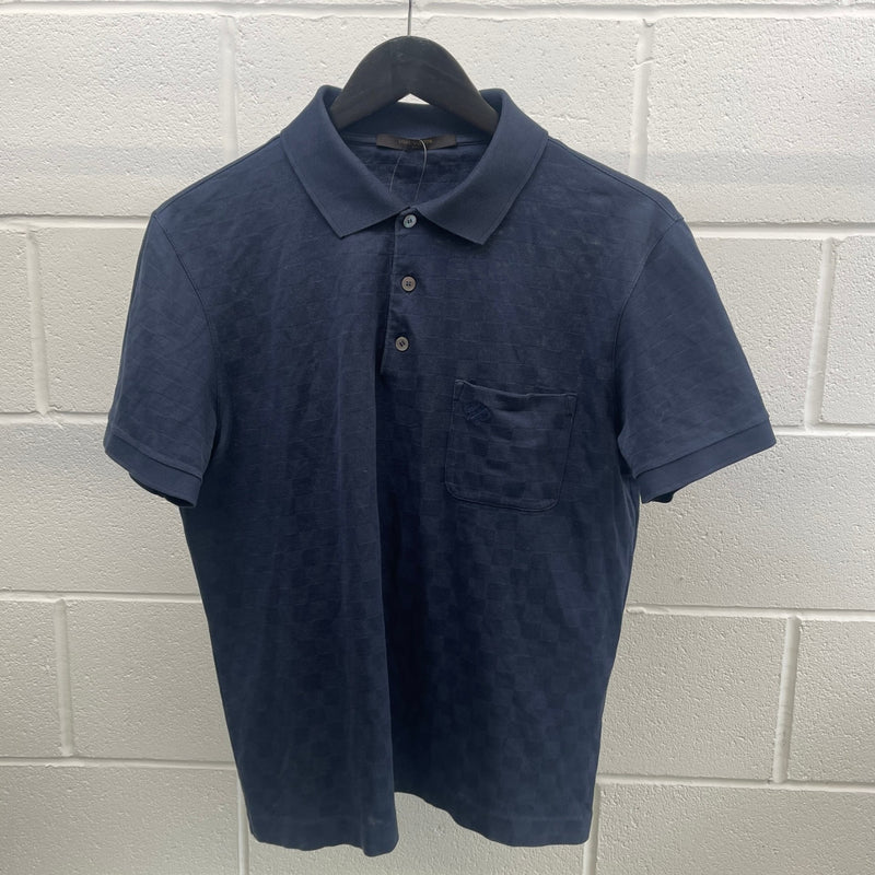 Men's Damier Polo Shirt Navy Size M