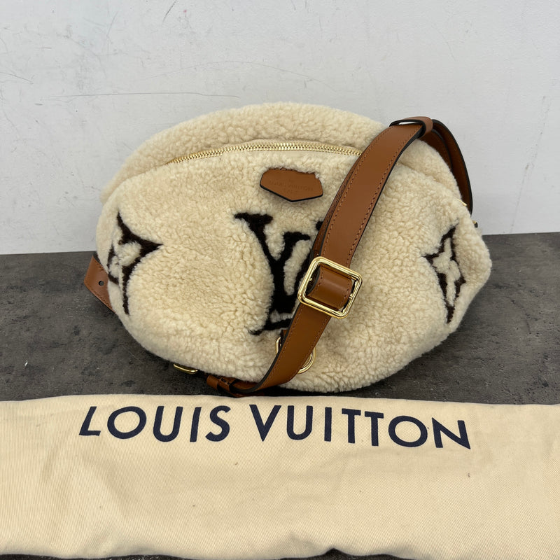 Women's Monogram Teddy Shearling Ski Belt Bag Cream