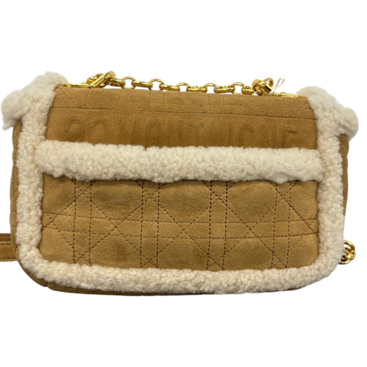 Women's Caro Shearling-Trimmed Quilted Crossbody Bag Tan - Photo 3