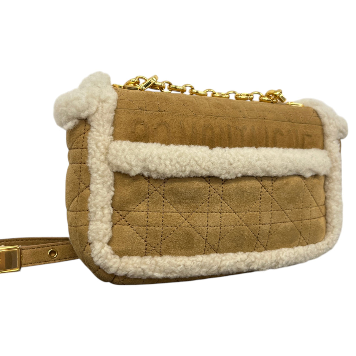 Women's Caro Shearling-Trimmed Quilted Crossbody Bag Tan - Photo 8