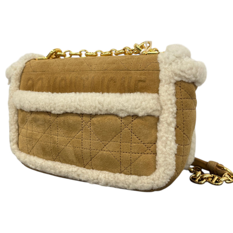 Women's Caro Shearling-Trimmed Quilted Crossbody Bag Tan