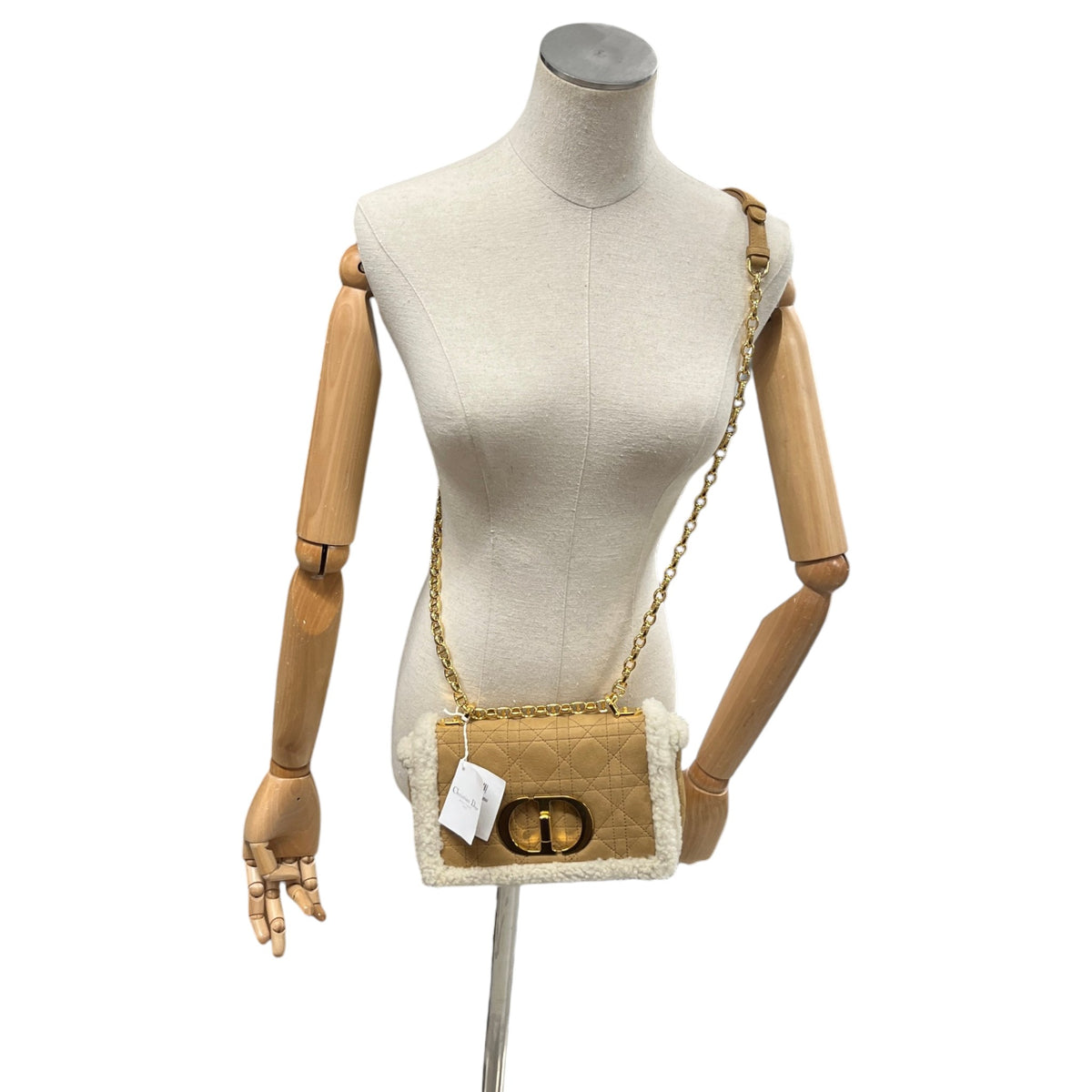 Women's Caro Shearling-Trimmed Quilted Crossbody Bag Tan - Photo 2