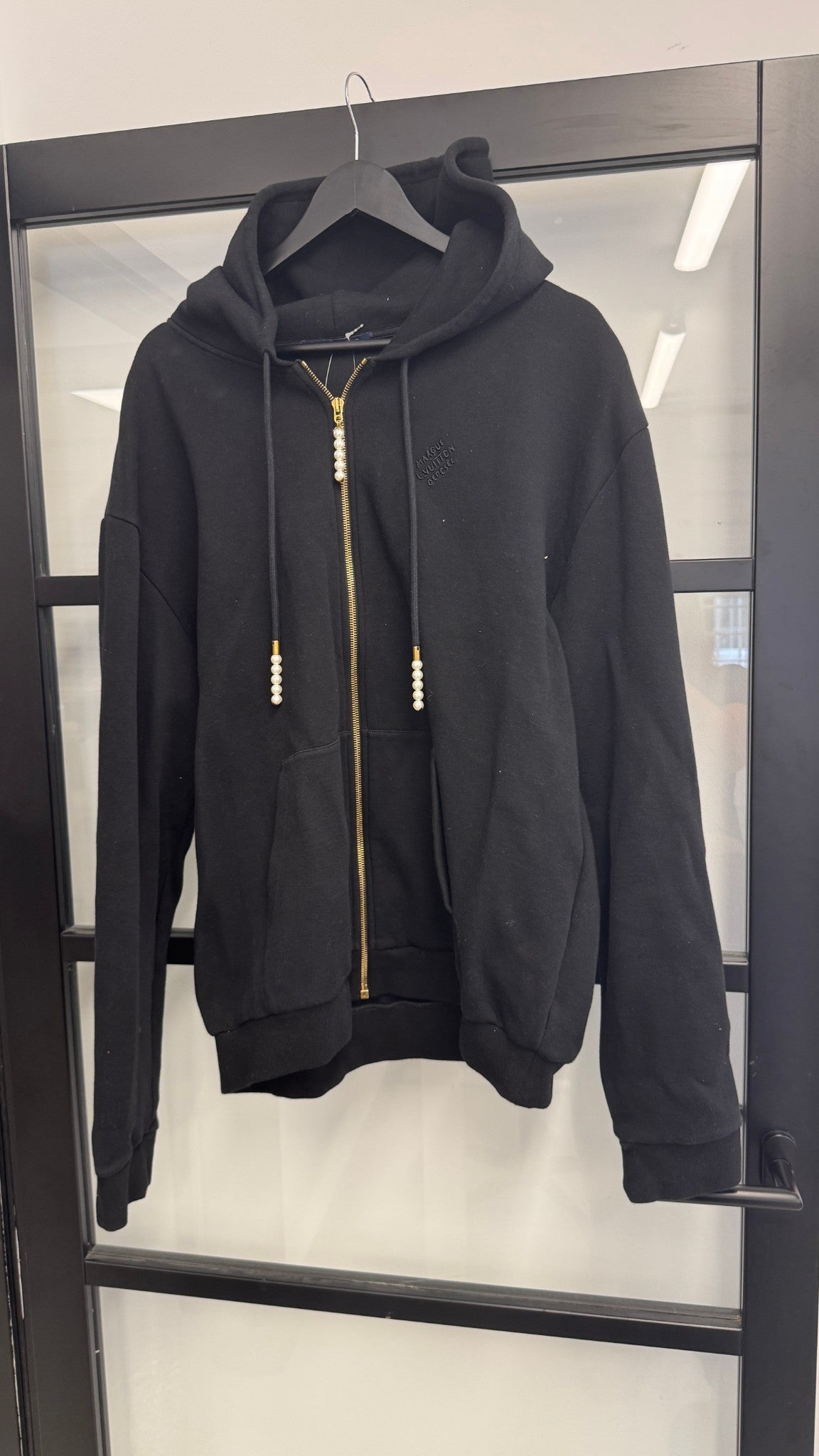 Men's Embroidered Zipped Jersey Pearl Hoodie Black Size L - Photo 8