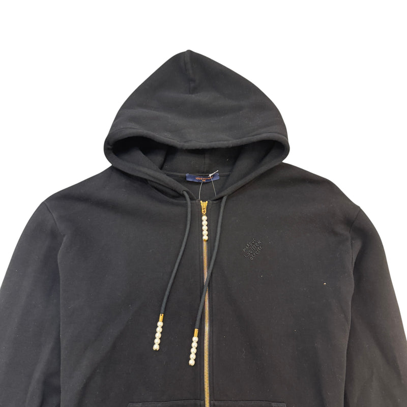 Men's Embroidered Zipped Jersey Pearl Hoodie Black Size L