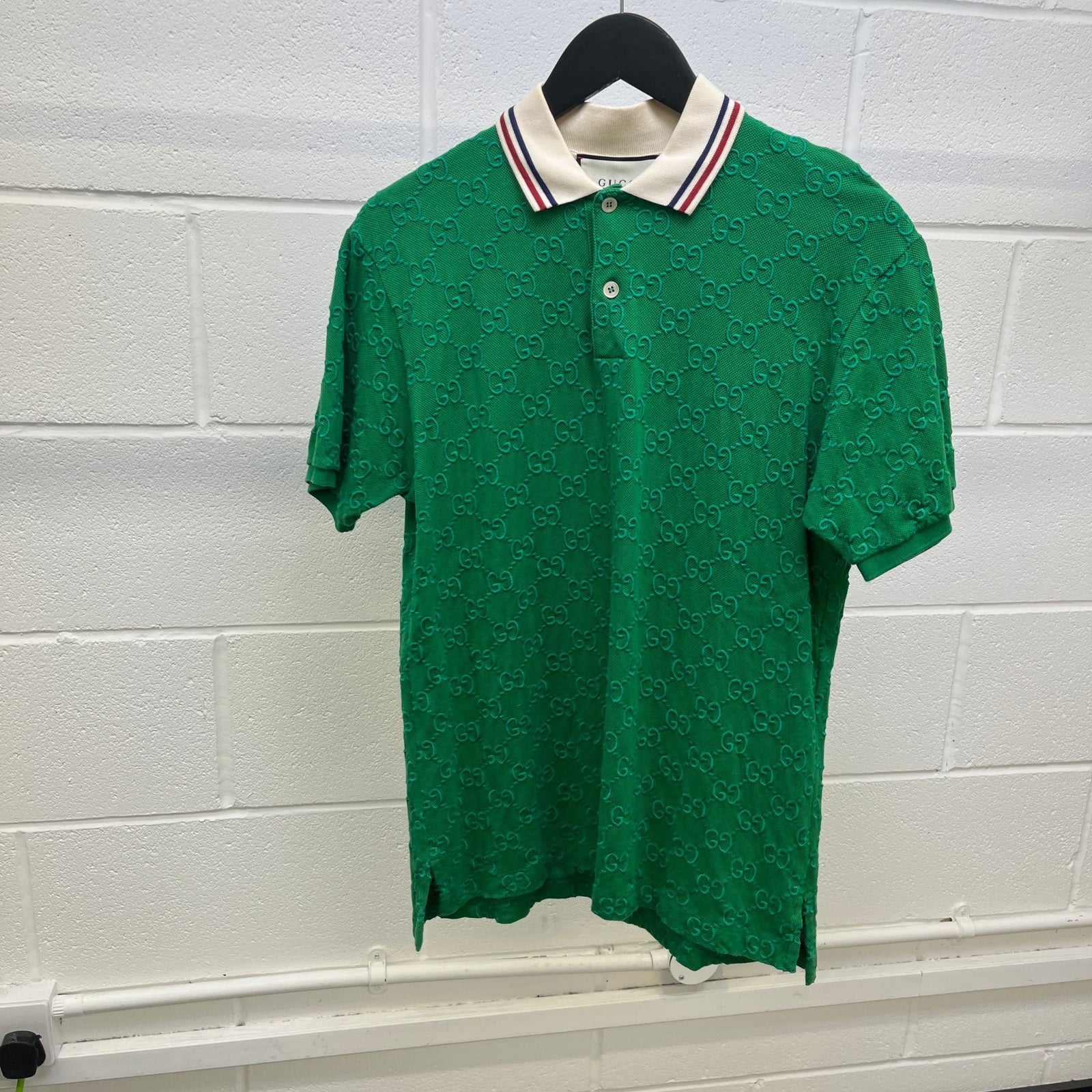 Men's GG Supreme Web Polo Shirt Green Size S - Photo 7
