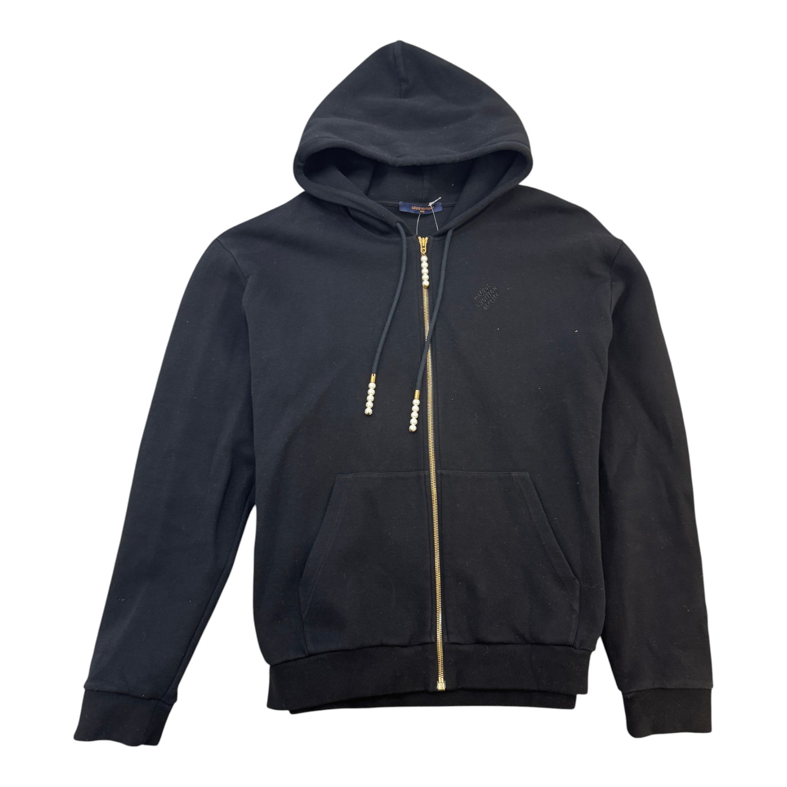 Men's Embroidered Zipped Jersey Pearl Hoodie Black Size L - Photo 1