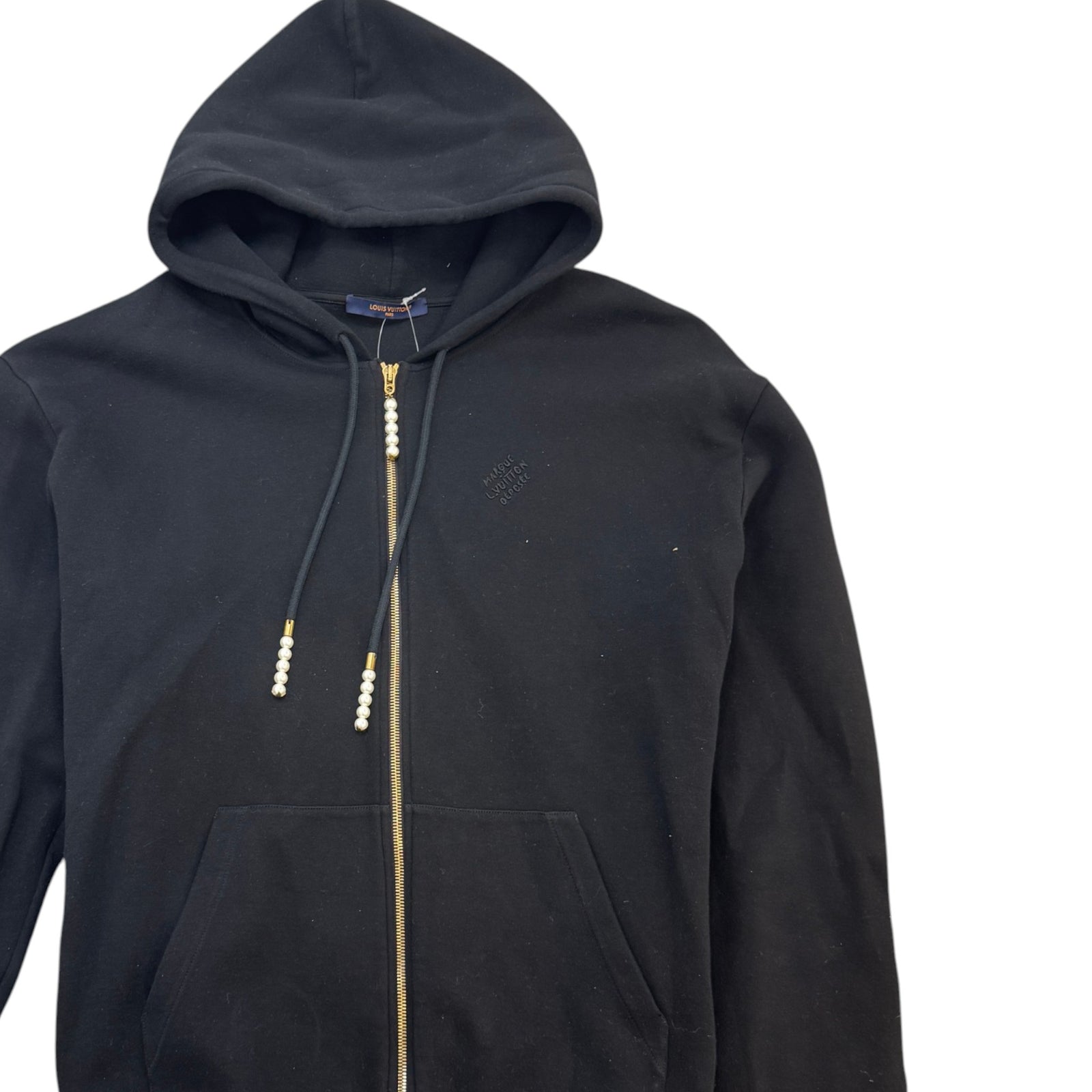 Men's Embroidered Zipped Jersey Pearl Hoodie Black Size L - Photo 4