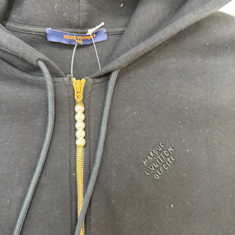 Men's Embroidered Zipped Jersey Pearl Hoodie Black Size L