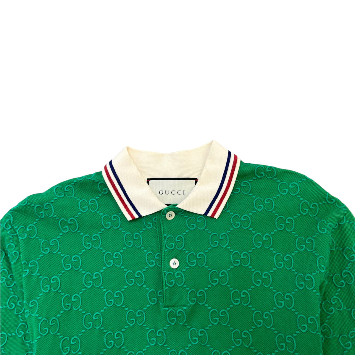 Men's GG Supreme Web Polo Shirt Green Size S - Photo 5