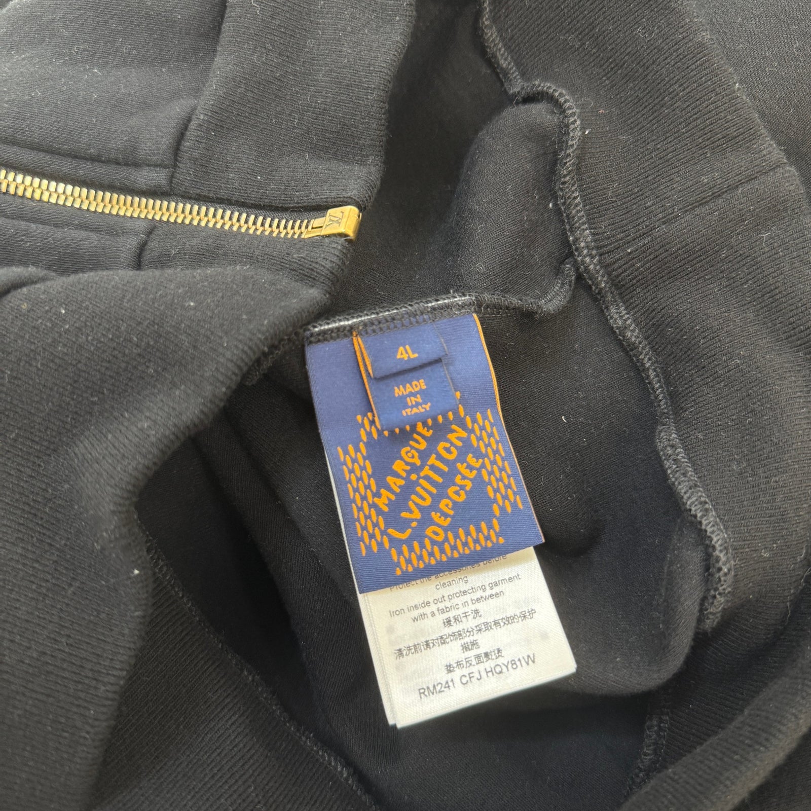 Men's Embroidered Zipped Jersey Pearl Hoodie Black Size L - Photo 7