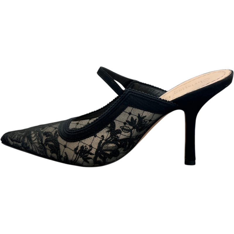 Women's Mesh Lace Pattern Mules Heels Black Size UK 4 / EU 37