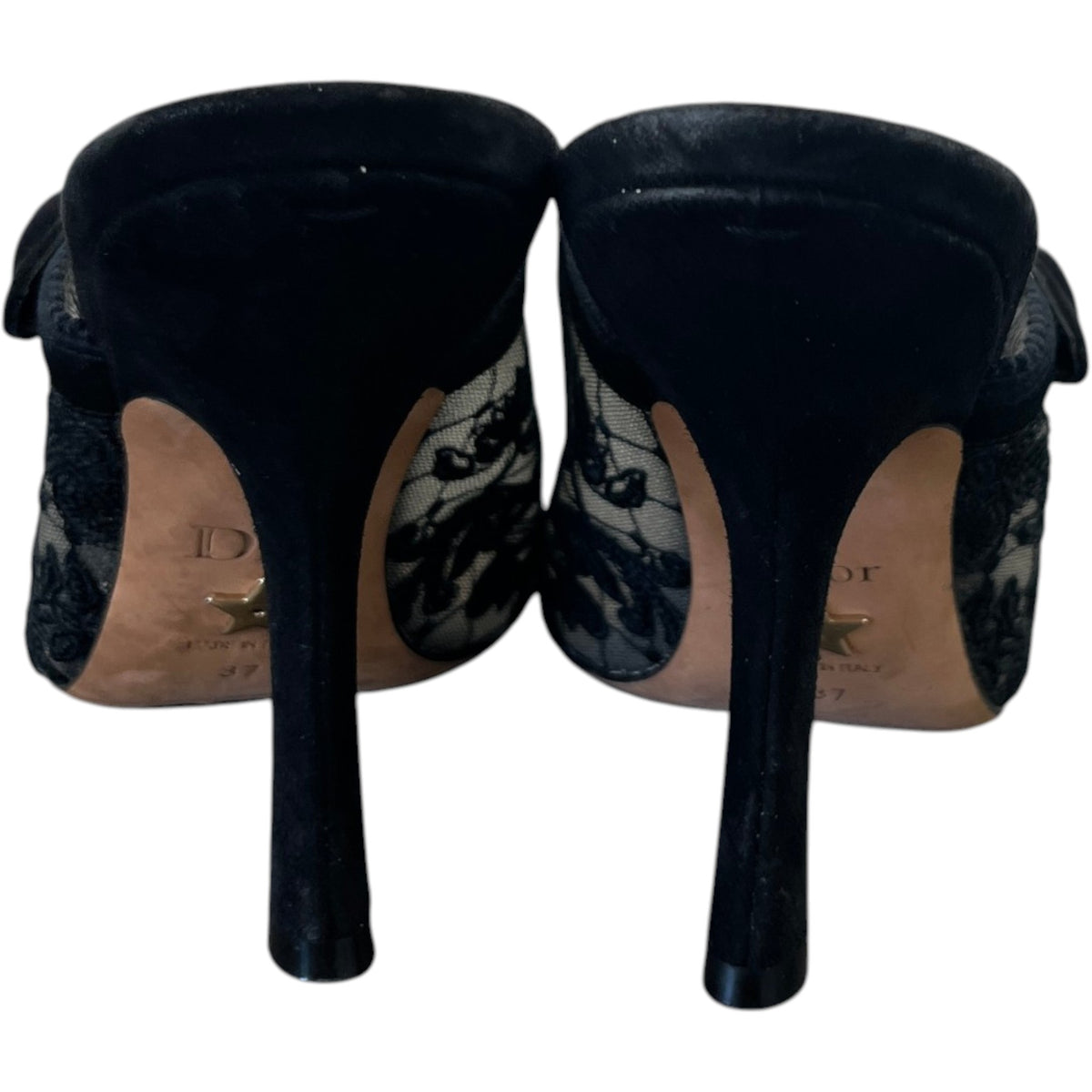 Women's Mesh Lace Pattern Mules Heels Black Size UK 4 / EU 37 - Photo 7
