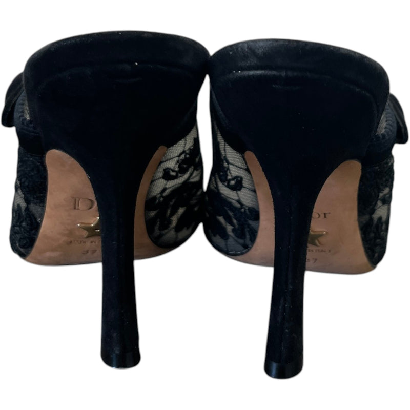 Women's Mesh Lace Pattern Mules Heels Black Size UK 4 / EU 37