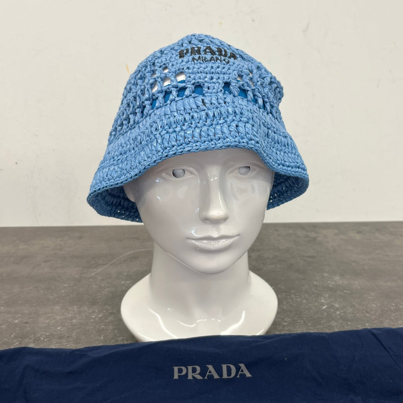 Women's Raffia Crochet Bucket Hat Black Size L