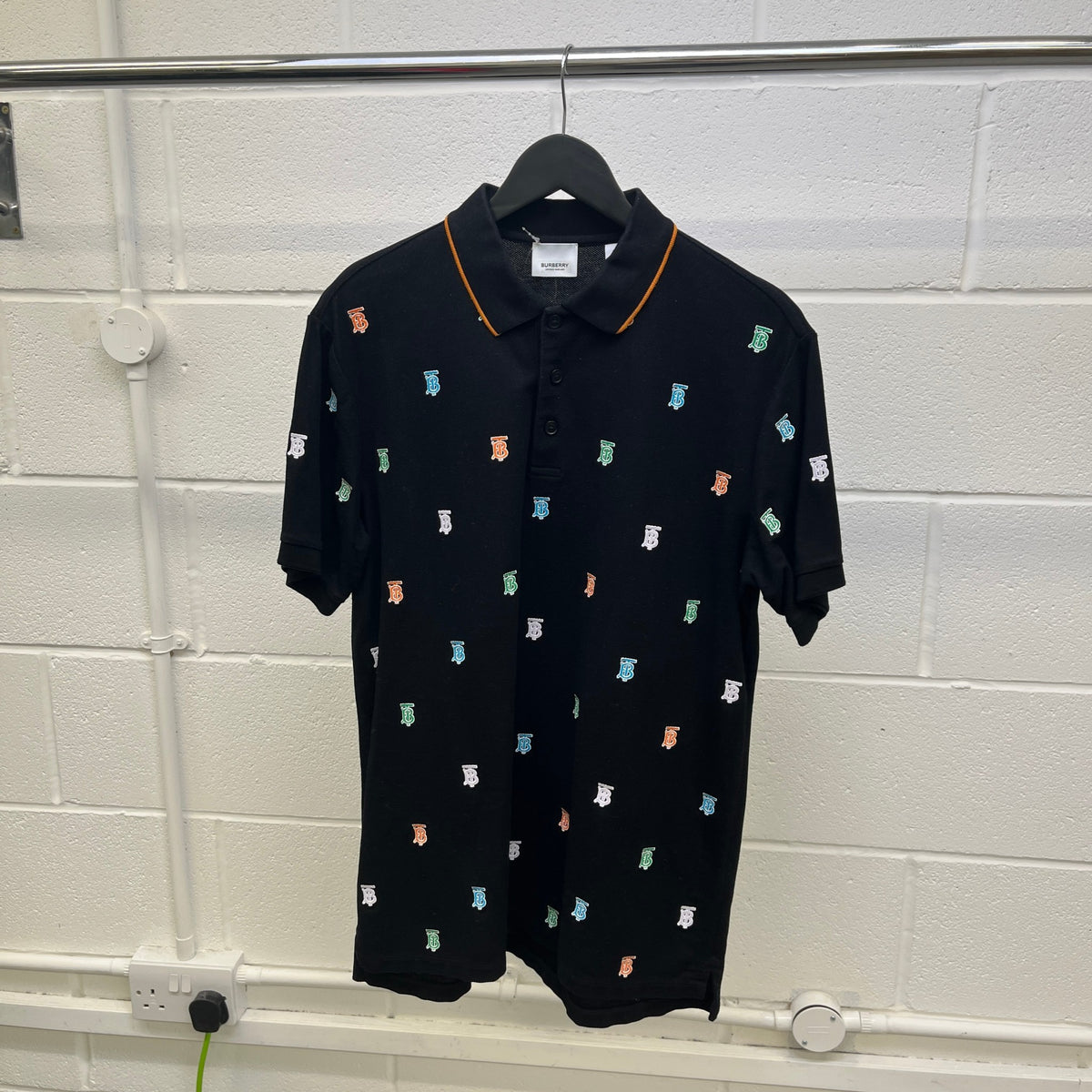 Men's TB Monogram Embroidered Polo Shirt Black Size S - Photo 8