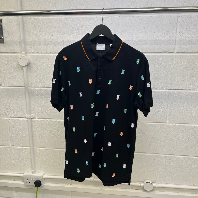 Men's TB Monogram Embroidered Polo Shirt Black Size S