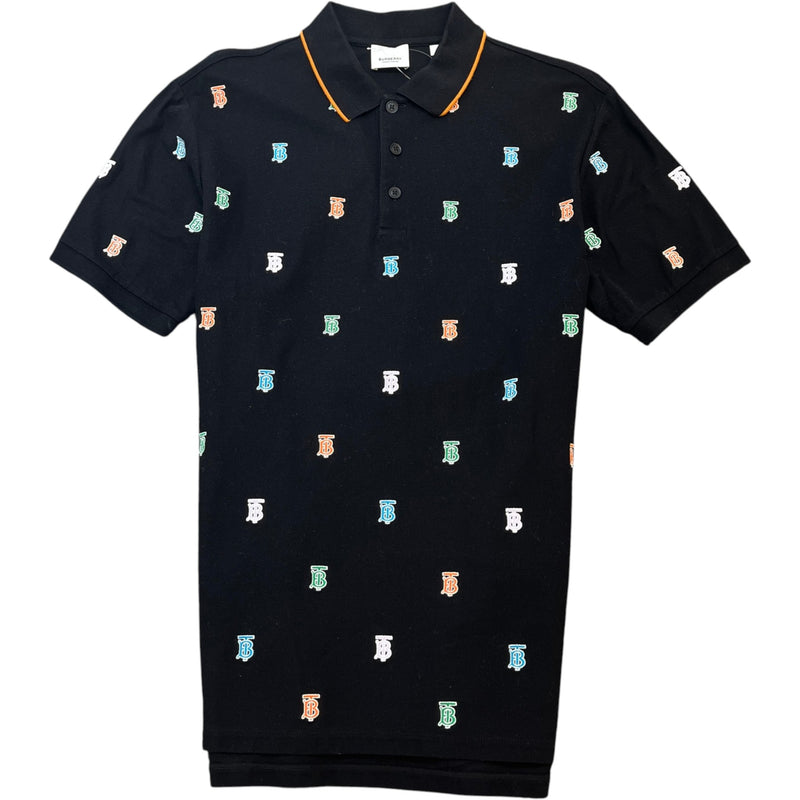 Men's TB Monogram Embroidered Polo Shirt Black Size S