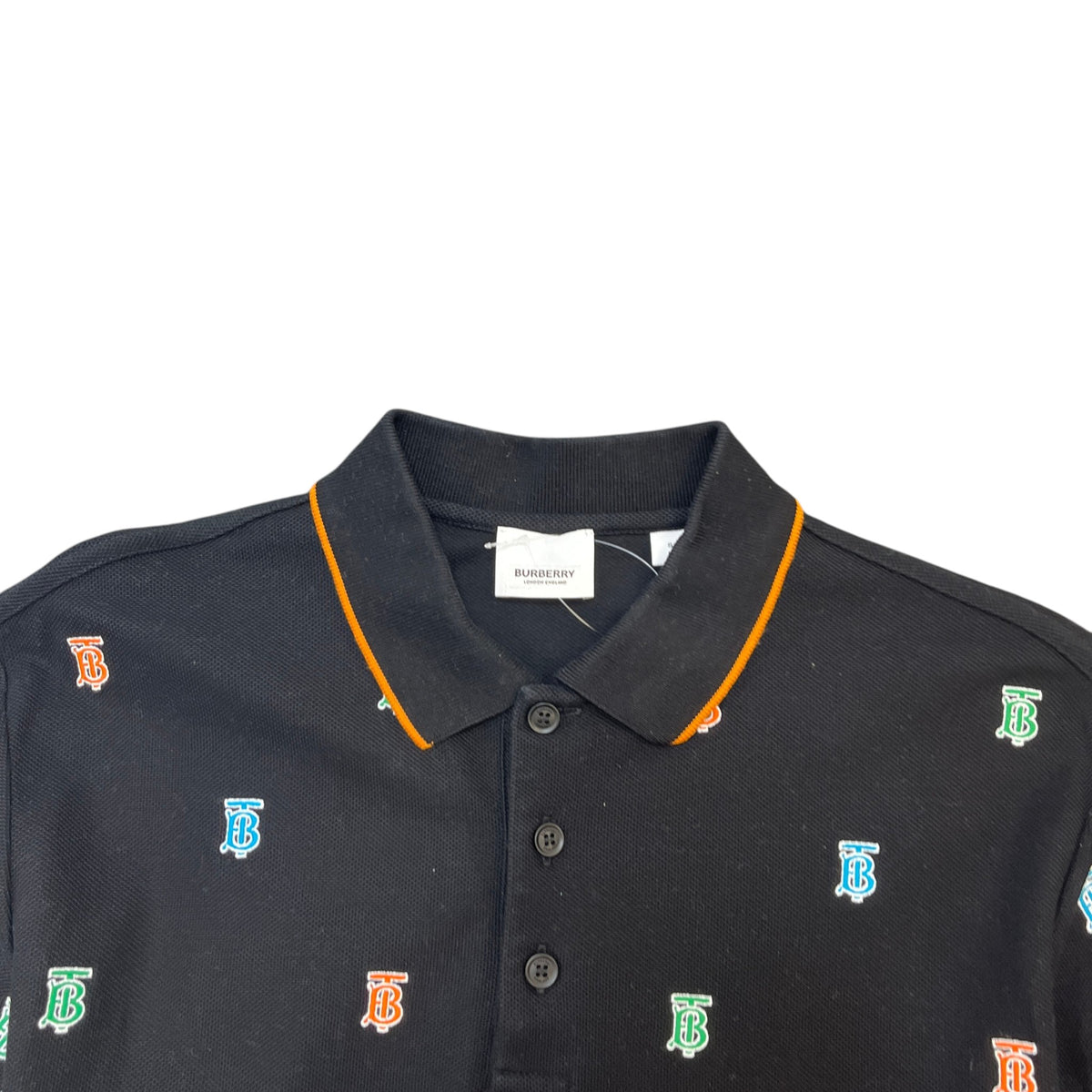 Men's TB Monogram Embroidered Polo Shirt Black Size S - Photo 5