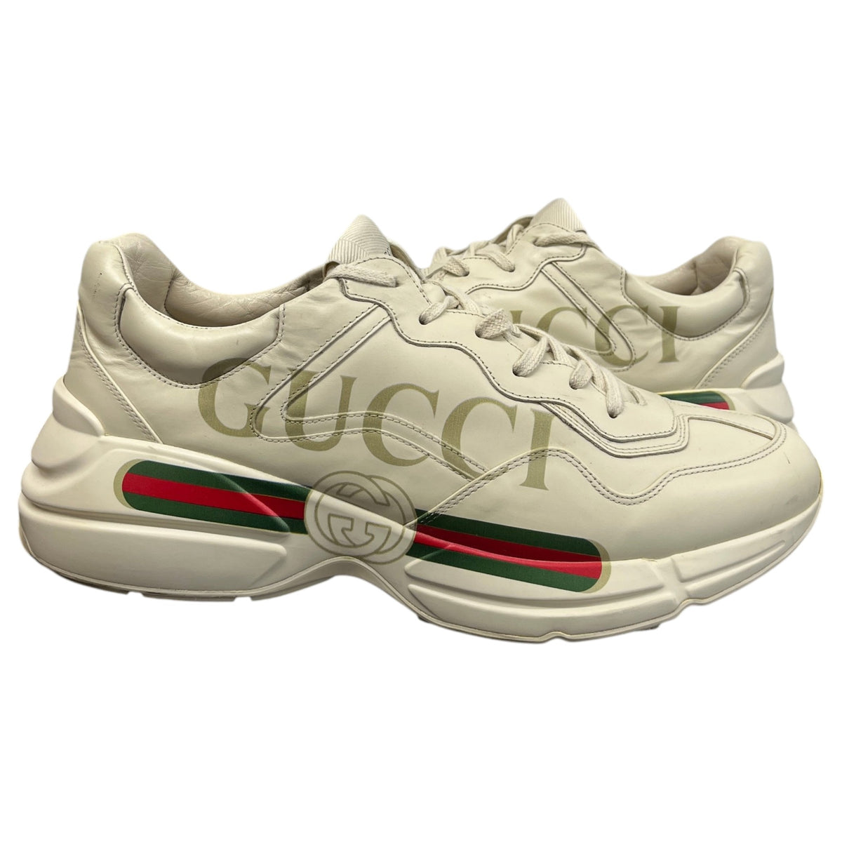 Men's Rhyton Leather Low Trainers Beige Size UK 10 / EU 44 - Photo 3