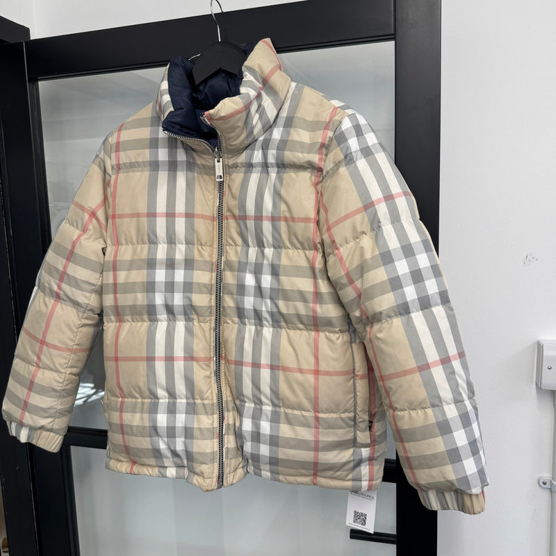 Women's Signature Check Reversible Down Jacket Beige Size M / UK 10