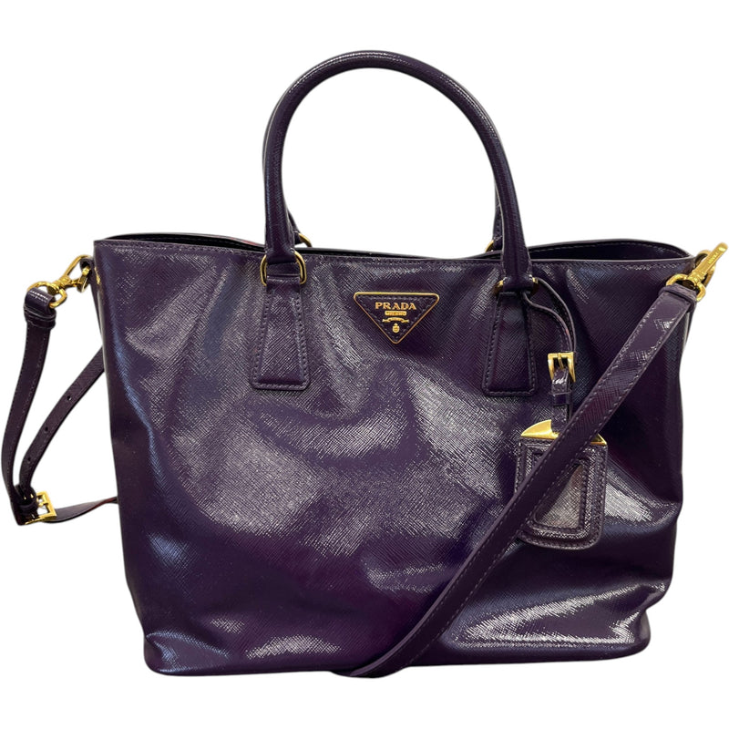 Women's Glazed Saffiano Leather Tote Handbag Purple